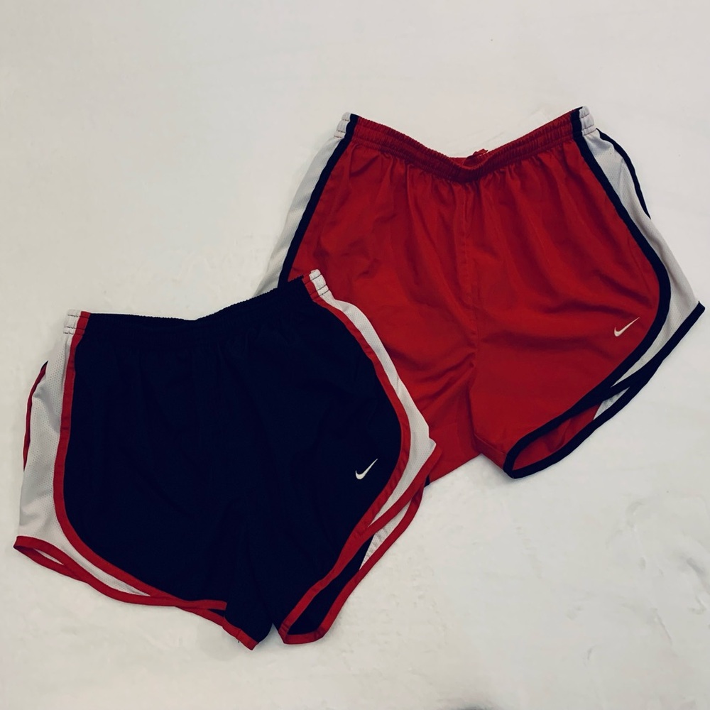 Nike DRI Fit Running Shorts Red Black Athletic Workout Tempo Size S - LOT OF 2
